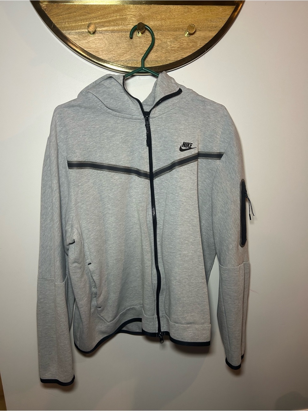 Nike Light Gray and Black Zip Hoodie with Swoosh
